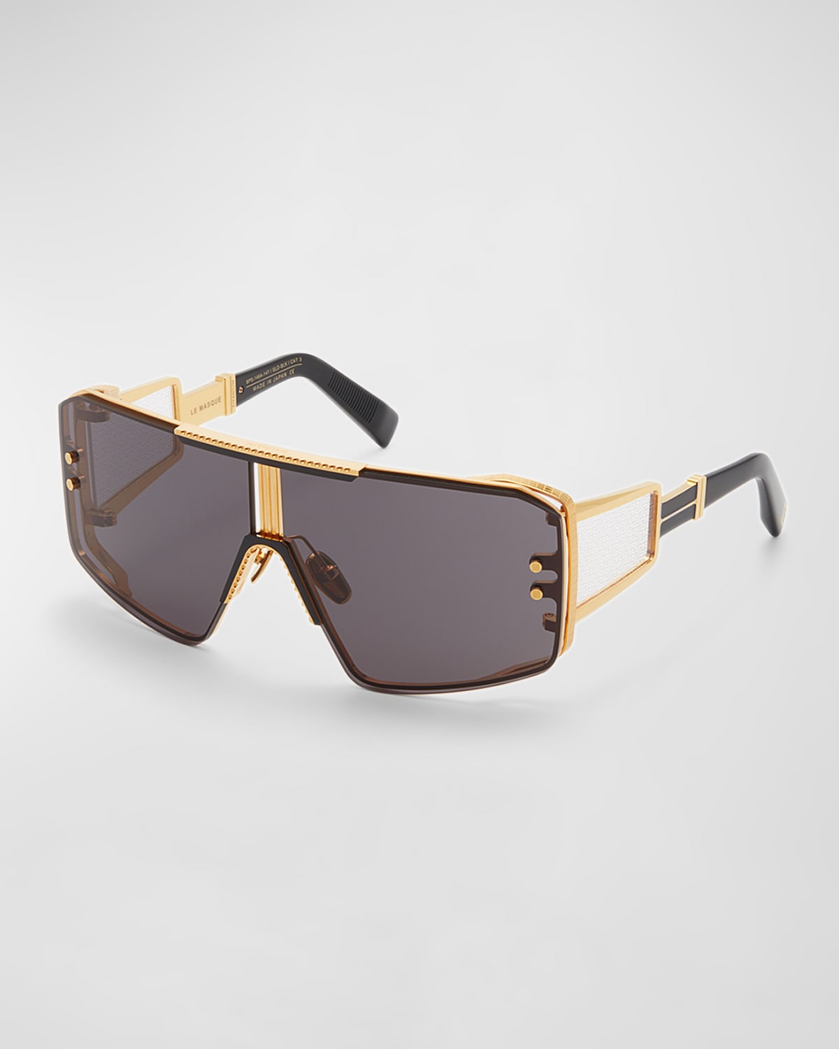 Balmain Le Masque Black Titanium & Acetate Shield Sunglasses In Gold