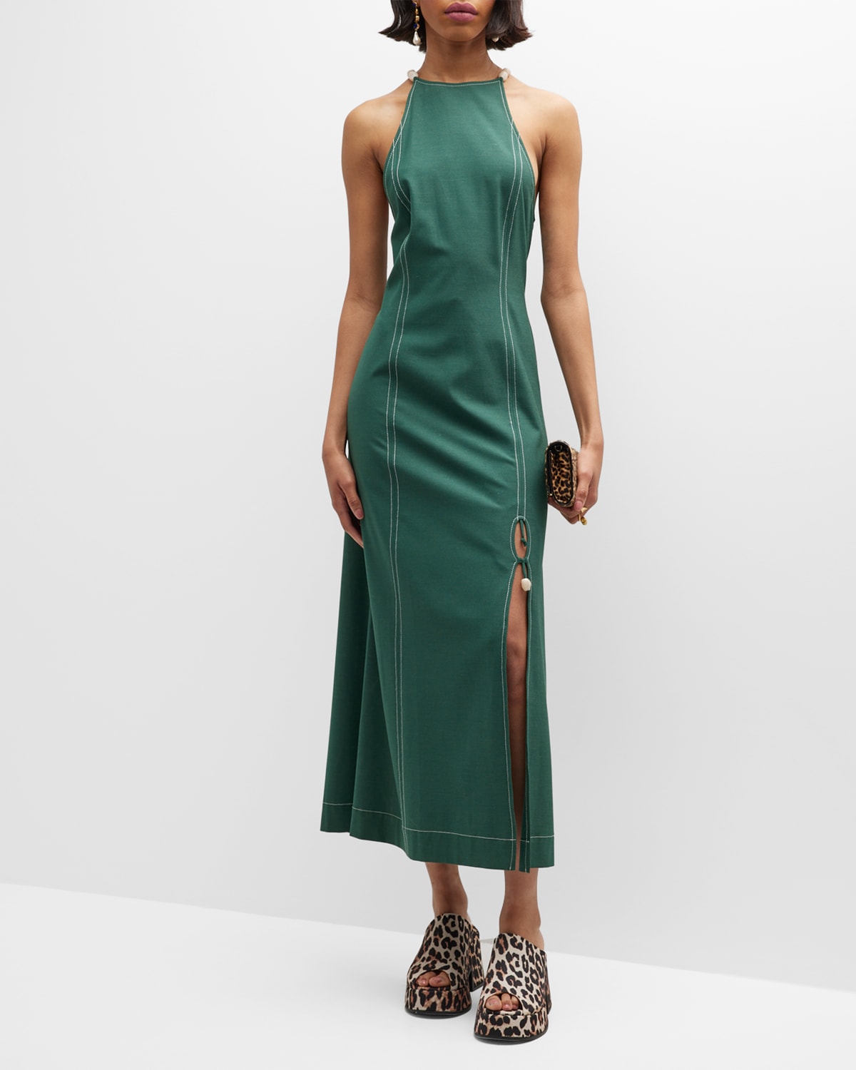 Ganni Drapey Knit Maxi Dress In Trekking Green | ModeSens
