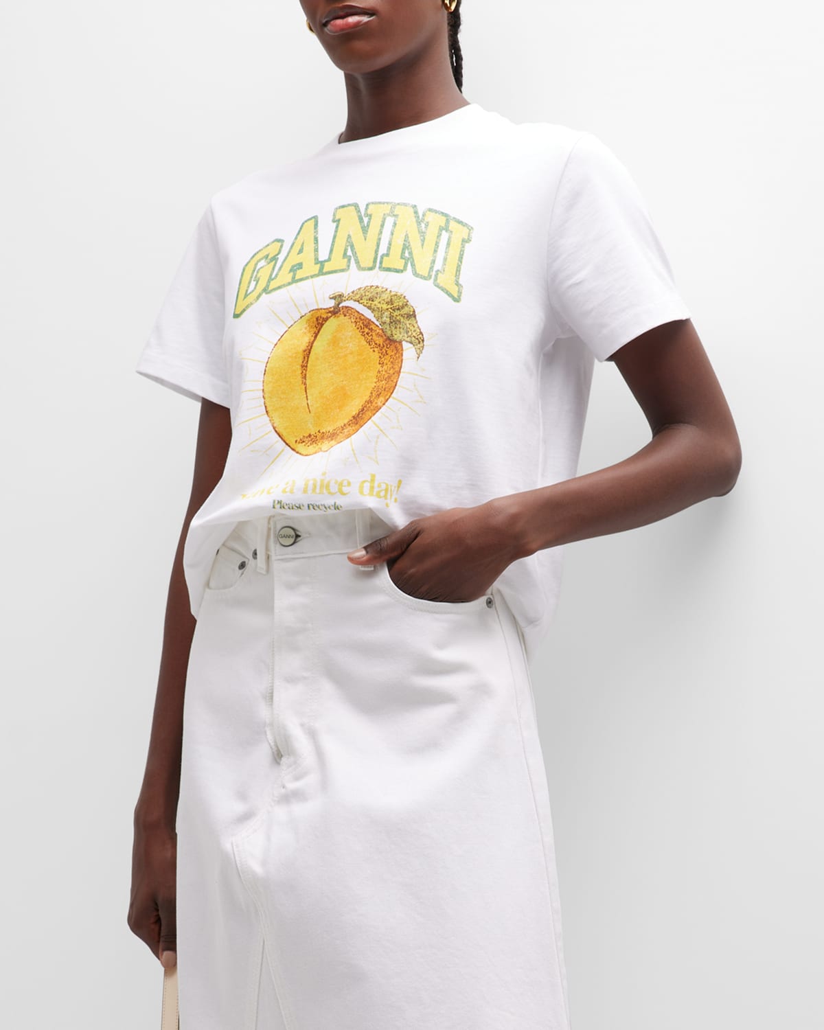 Shop Ganni Basic Jersey Peach T-shirt In Bright White