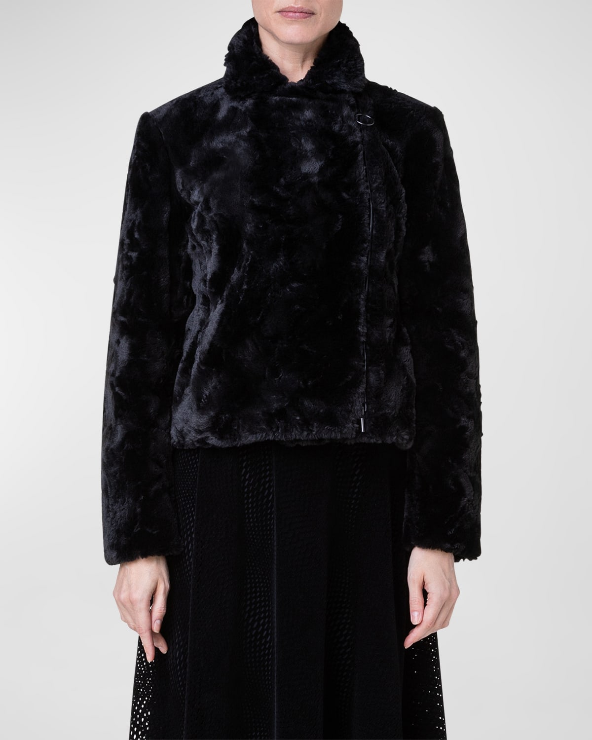 AKRIS PUNTO FAUX FUR MOTO JACKET