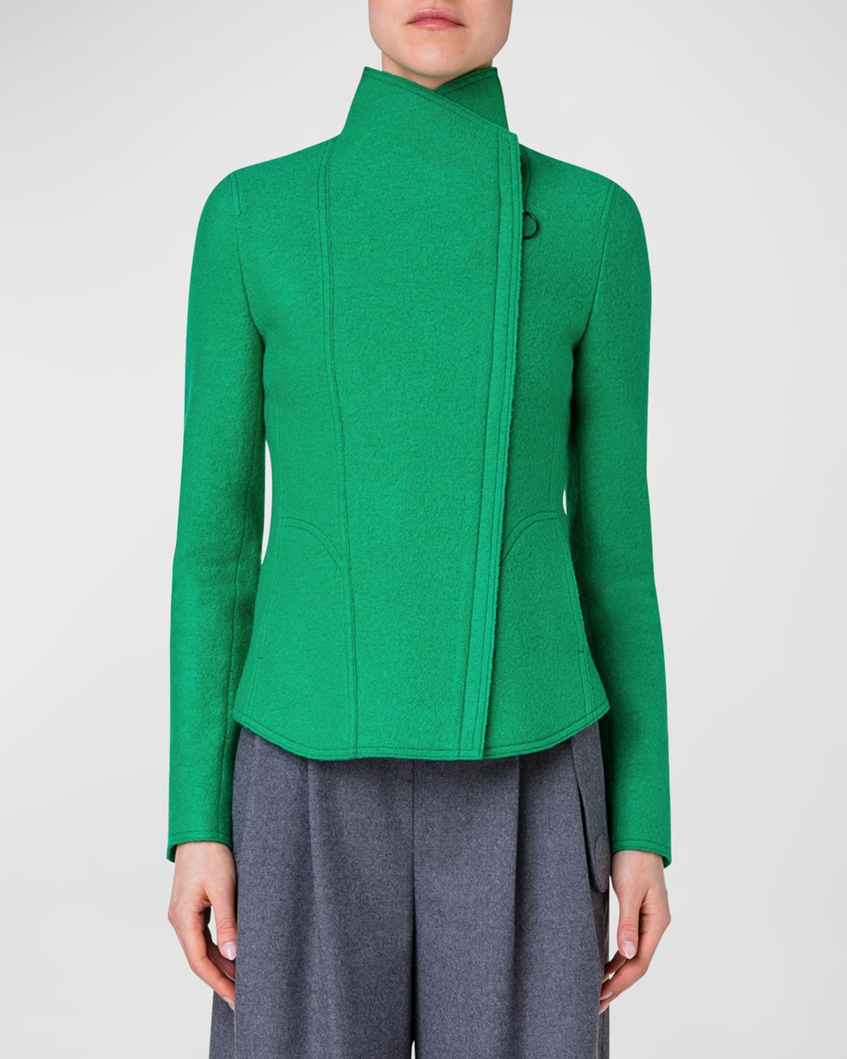 Akris Punto Felted Wool Asymmetric Zip Biker Jacket In Tech Green