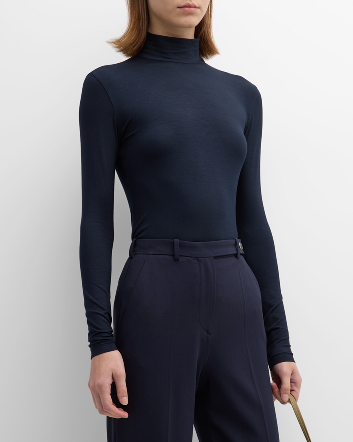 AKRIS PUNTO MOCK NECK FITTED SWEATER