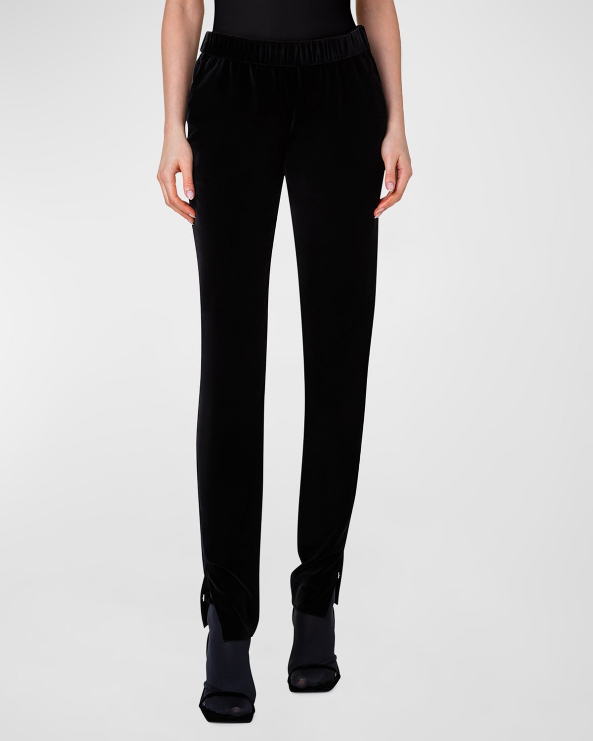 AKRIS PUNTO MIKE SLIT-CUFF DRAWSTRING VELVET PANTS