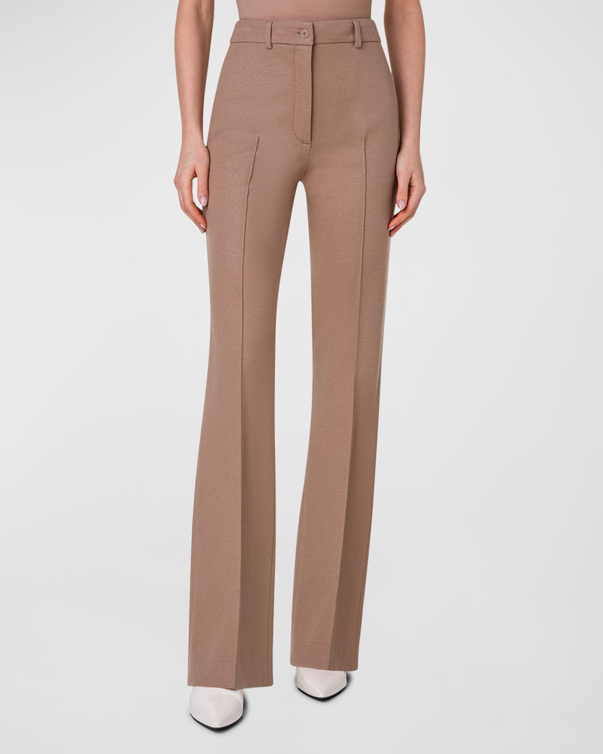 Akris Punto Faysa Felted Wool Straight-leg Pants In Malt