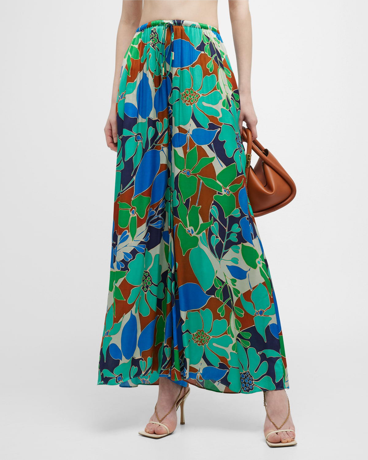 Cult Gaia Alaia Floral Print Wide Leg Pants In Botanic Aqua