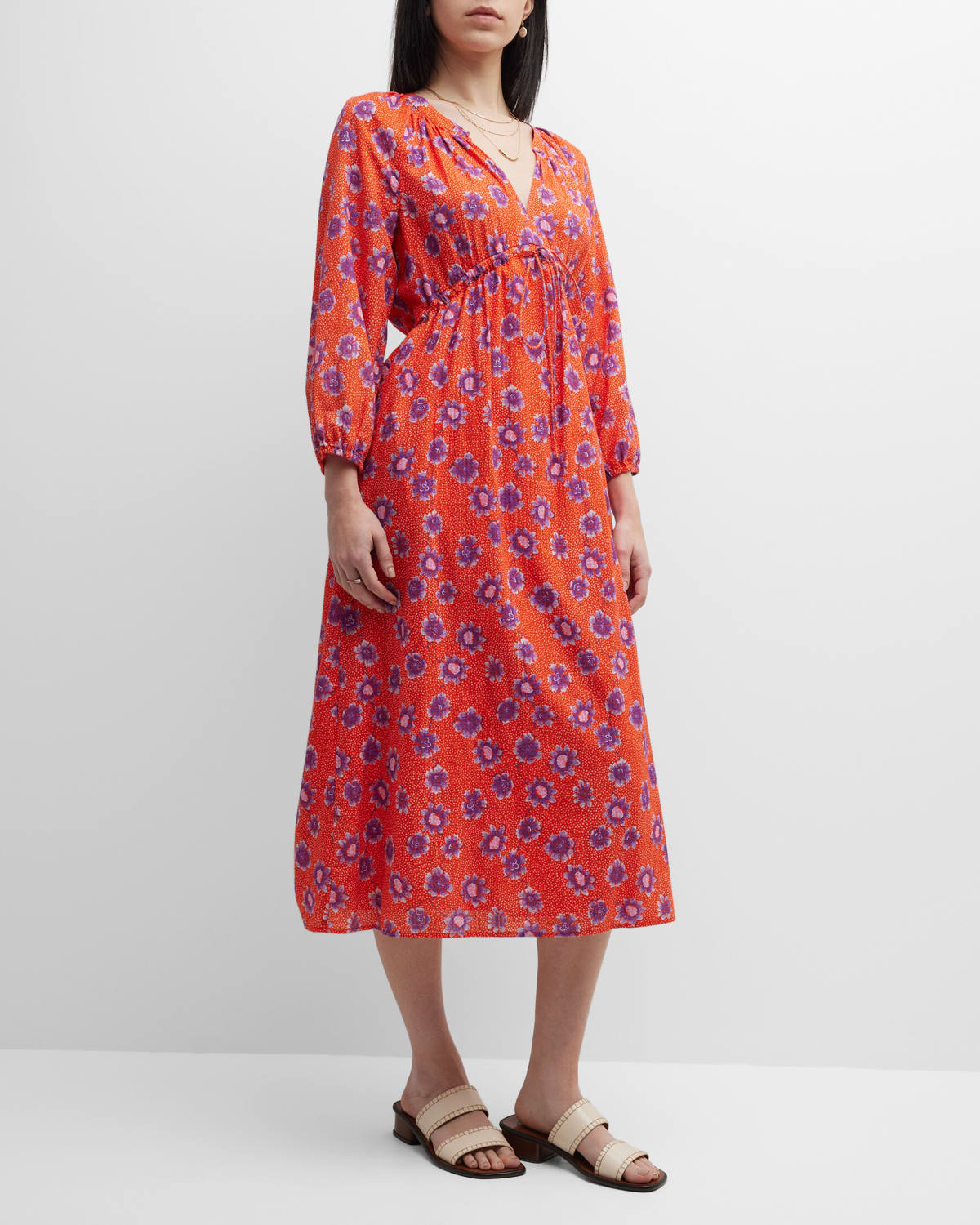 Liv Floral-Print Empire Cotton Midi Dress