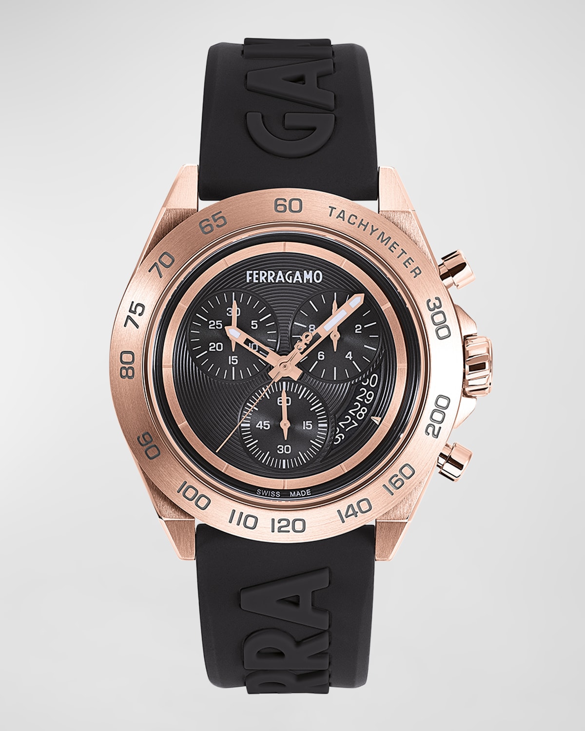 Shop Ferragamo Men's Urban Chronograph Silicone Strap Watch, 43mm In Rose Gold