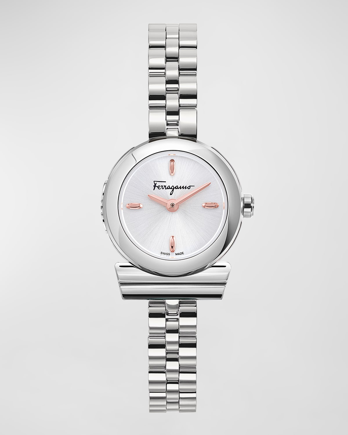 Shop Ferragamo 22.5mm Gancino Watch With Bracelet Strap, Silver
