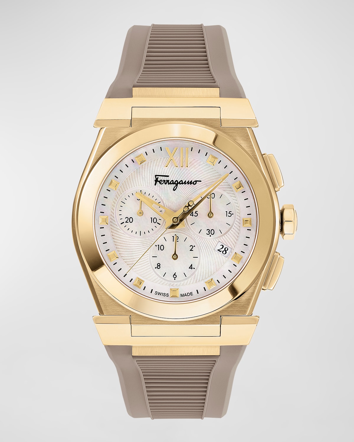 Ferragamo 40mm Vega Chrono Watch with Silicone Strap, Yellow Gold