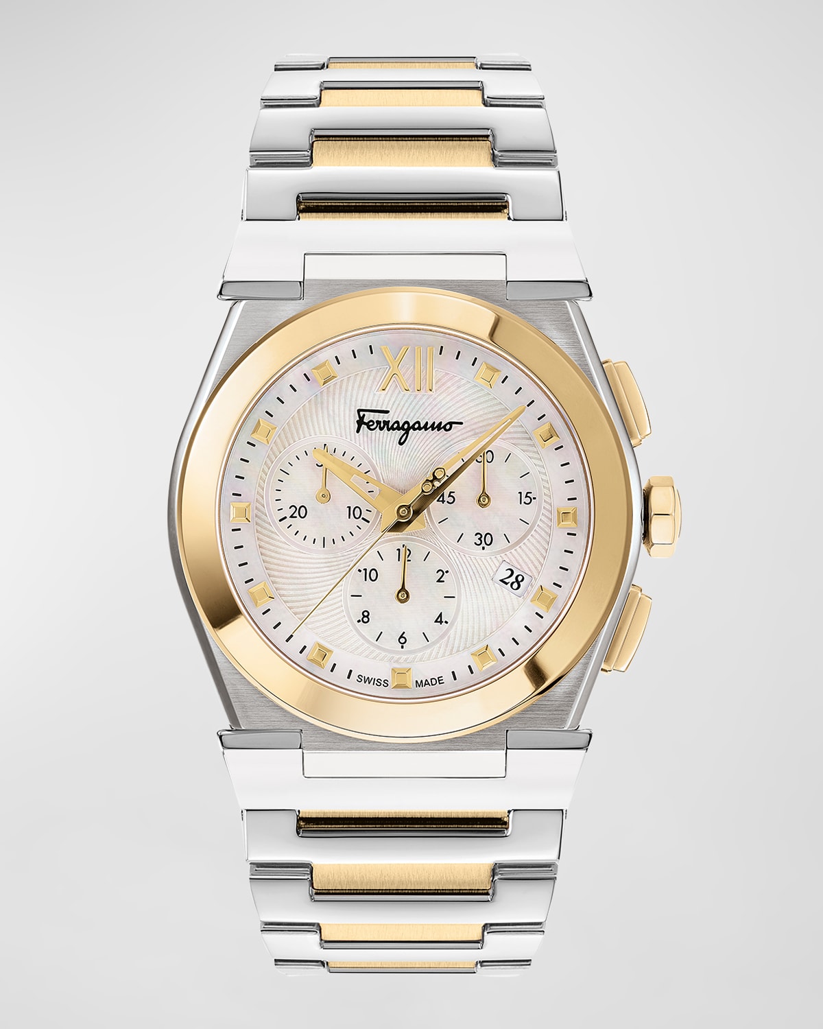 Ferragamo 40mm Vega Chrono Watch, Gold/Silver