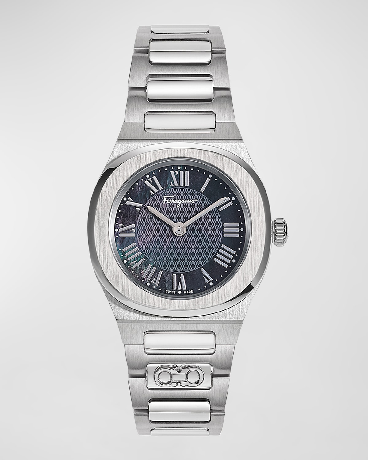Ferragamo Elliptical Stainless Steel Watch, 28mm In Silver