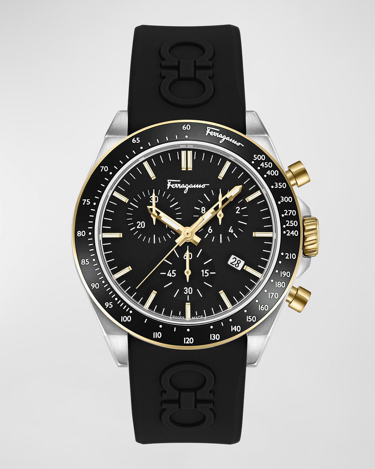 Ferragamo Men's Urban Chronograph Silicone Strap Watch, 43mm In Silver