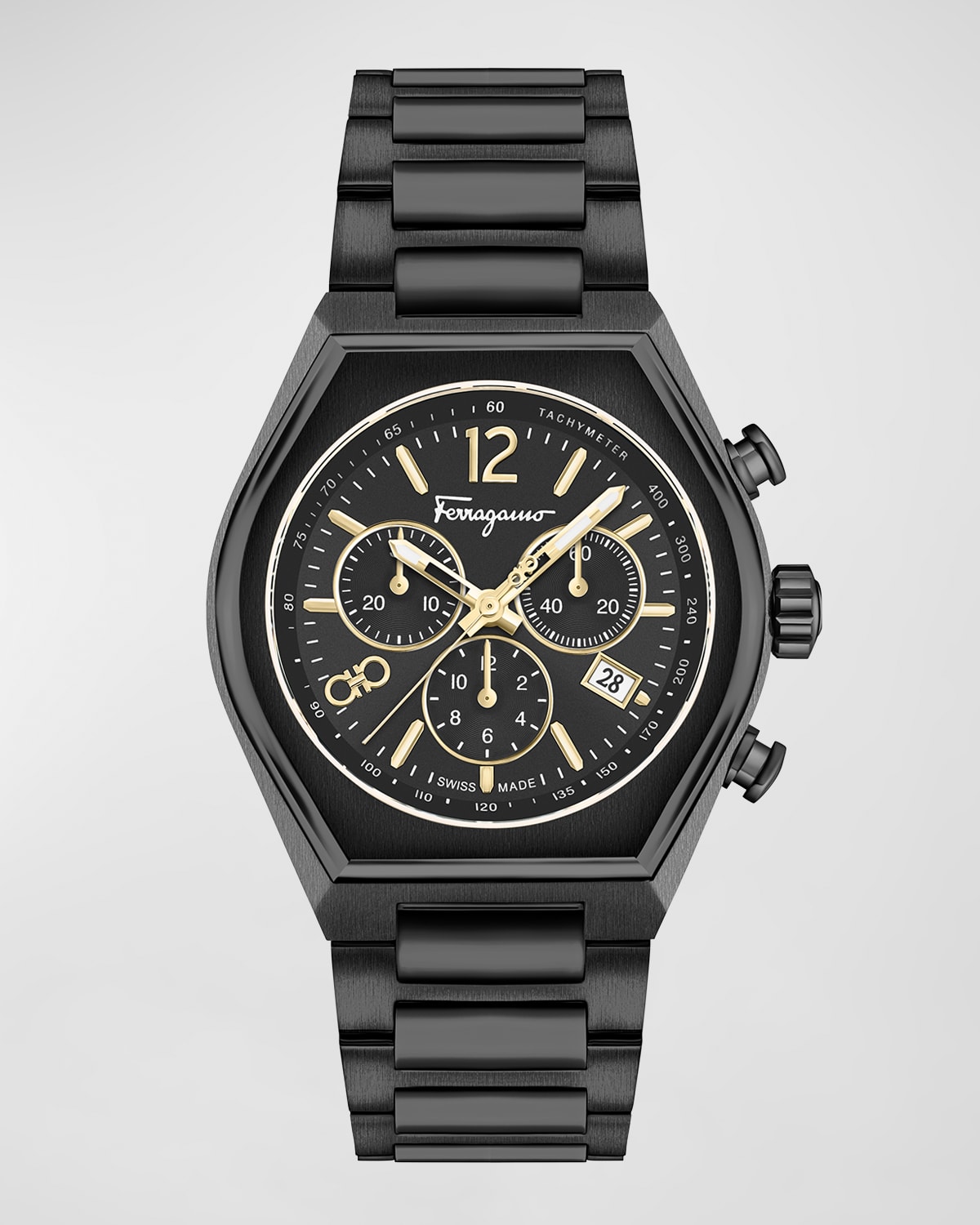 Shop Ferragamo Men's Tonneu Ip Black Chronograph Bracelet Watch, 42mm