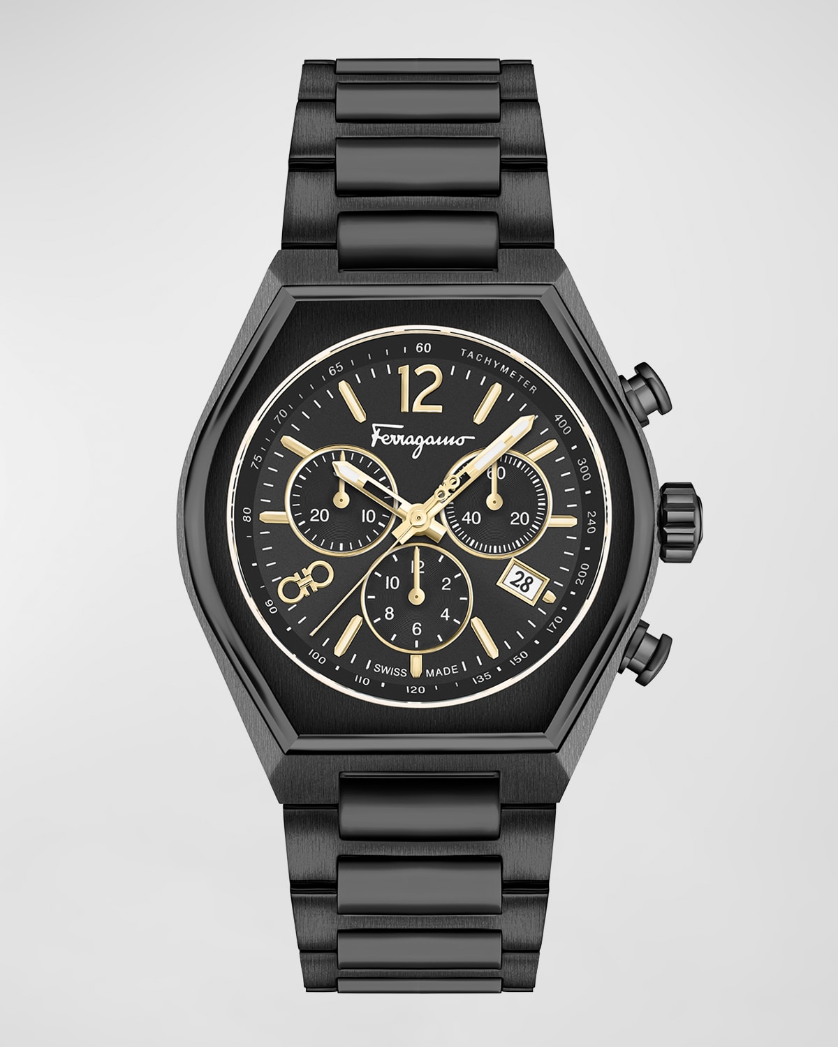 Ferragamo Tonneu Ion Plated Stainless Steel Chronograph Watch, 42mm In Black