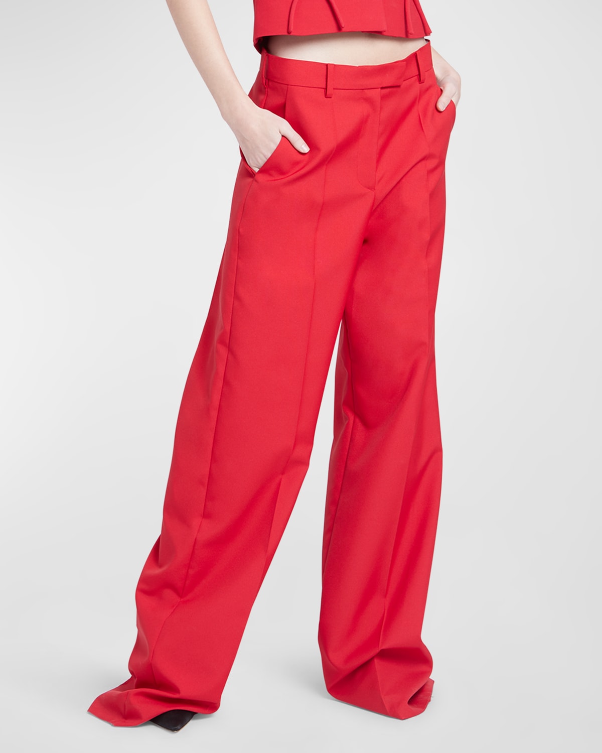 VALENTINO LOW-RISE STRAIGHT-LEG CREPE COUTURE TROUSERS