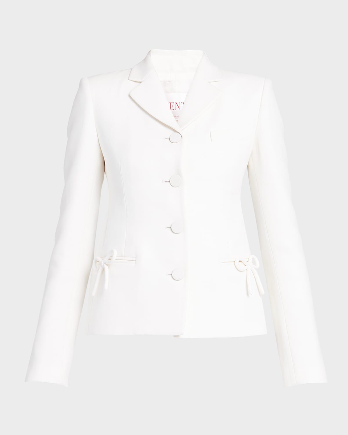 Shop Valentino Crepe Couture Slim-fit Blazer Jacket With Bow Details In Ivory