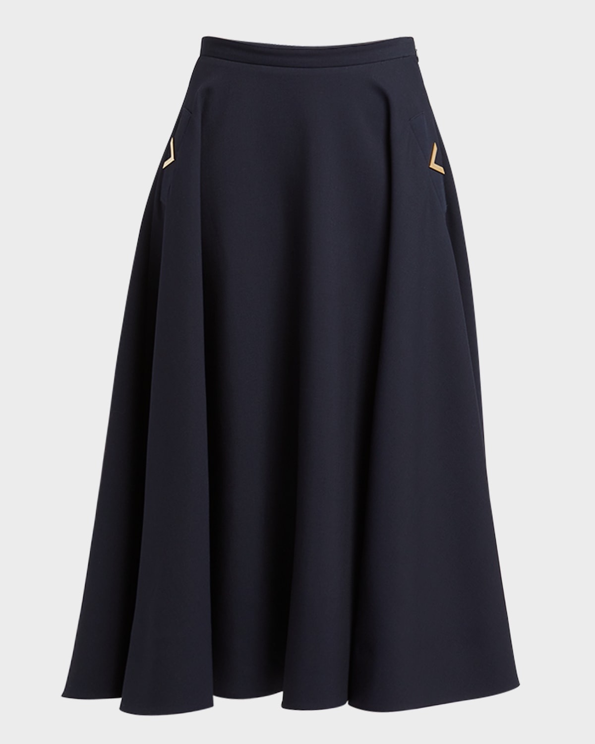 Valentino Embellished Wool And Silk-blend Crepe Midi Skirt In Navy