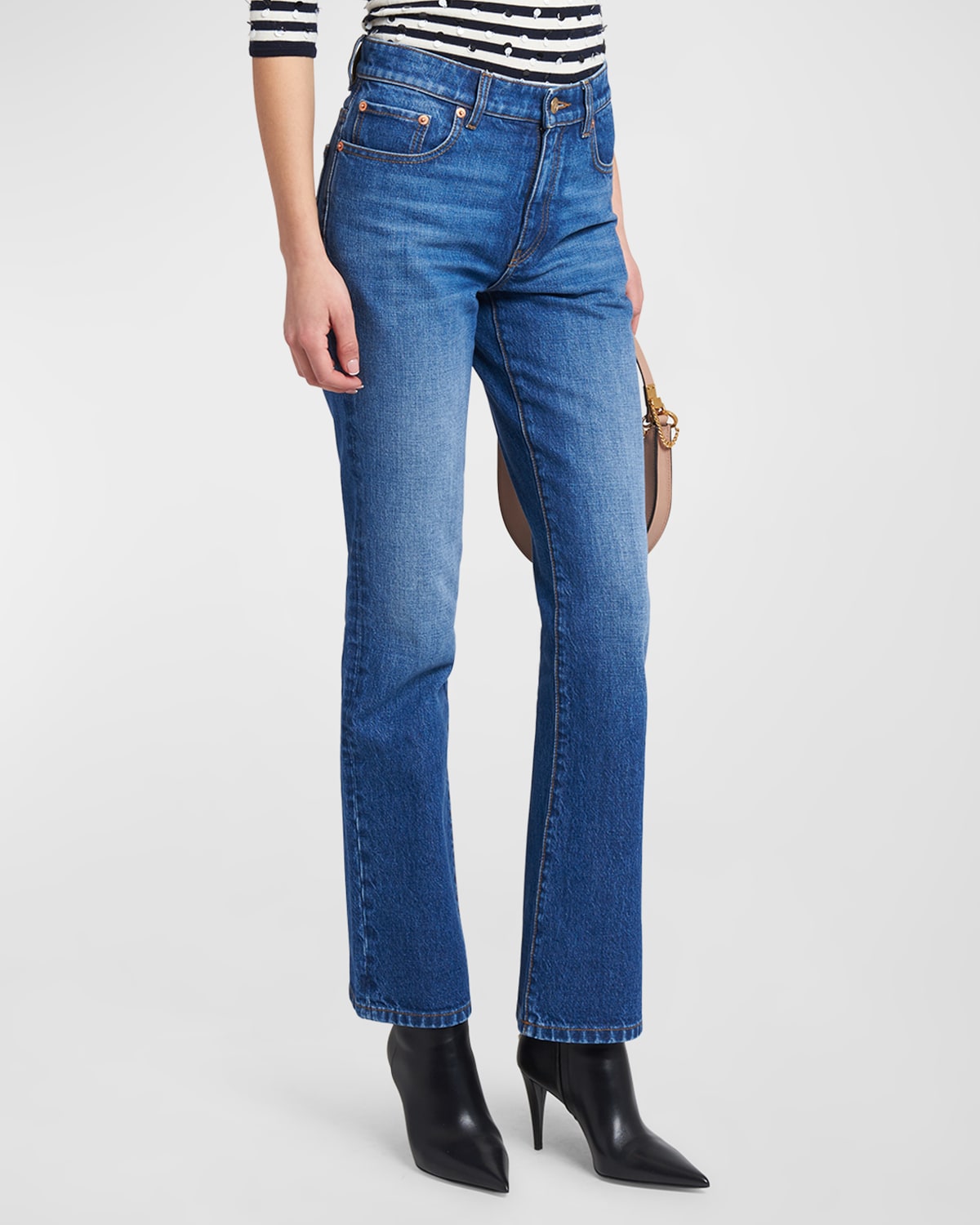 Valentino V-logo Pocket Flare-leg Jeans In Denim