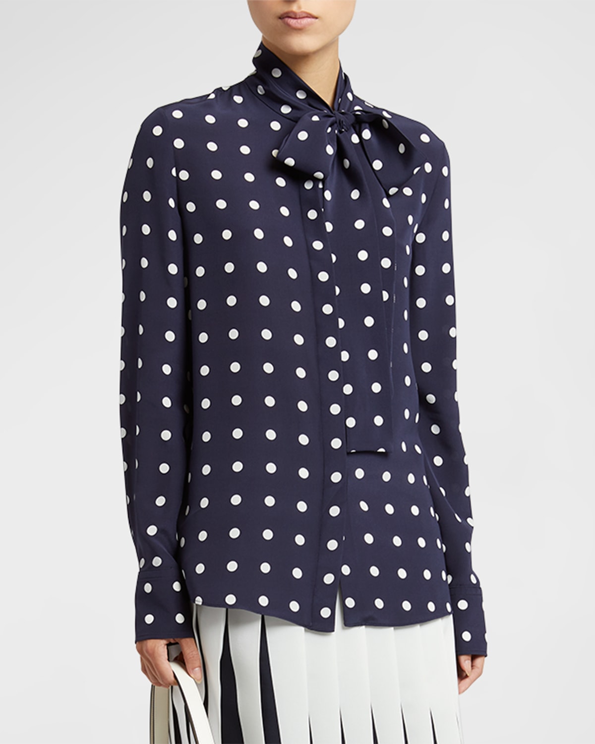 VALENTINO CREPE DE CHINE POLKA DOT BLOUSE WITH SCARF COLLAR