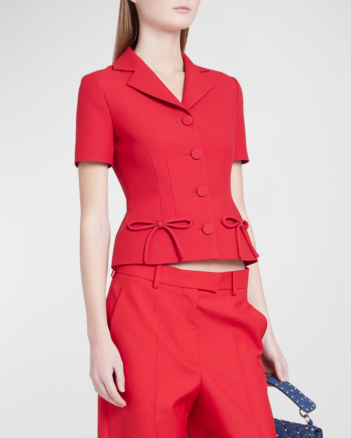 Shop Valentino Crepe Couture Wool Short Jacket With Bow Details In Red