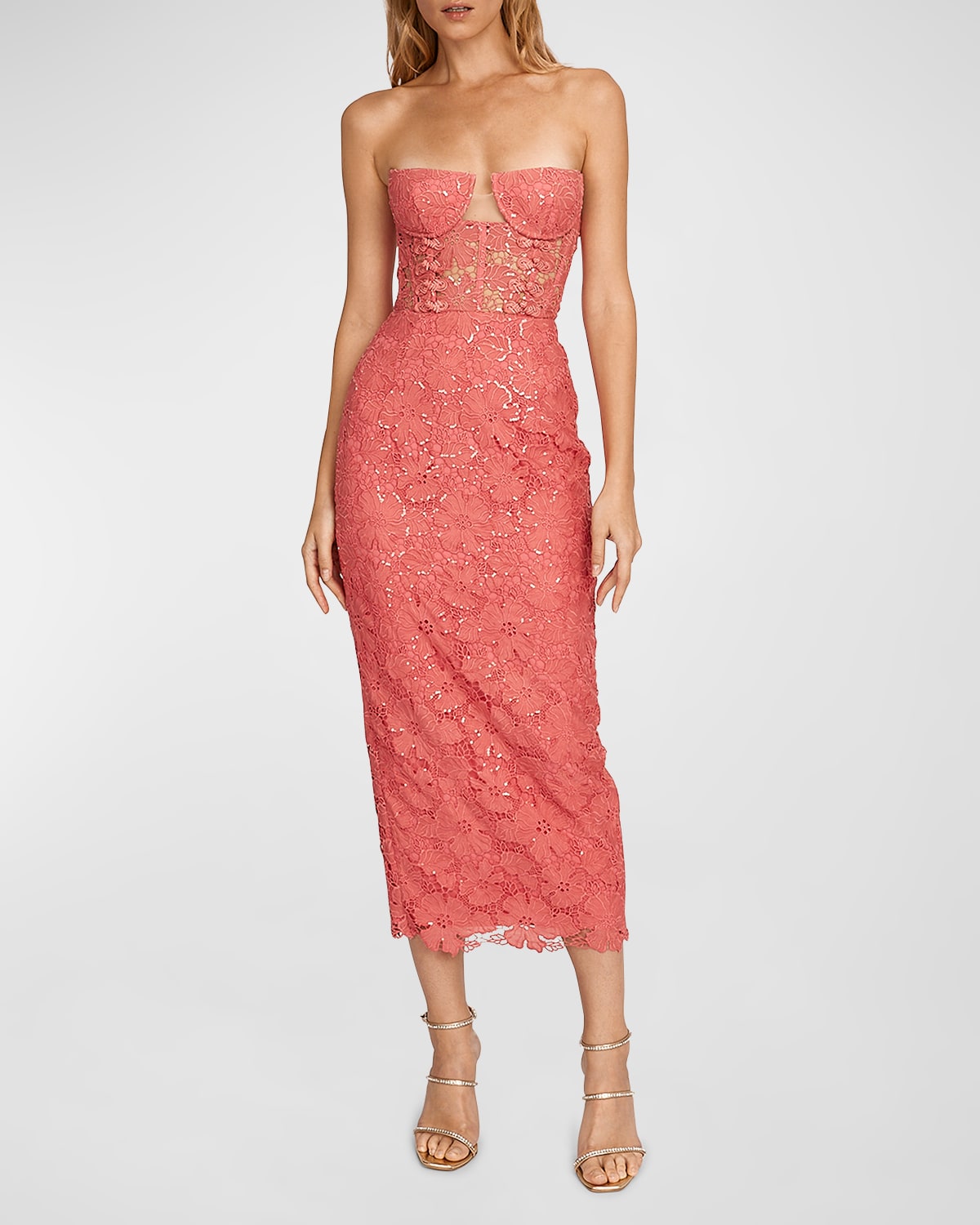 SAU LEE RENEE STRAPLESS EMBROIDERED SEQUIN DRESS 