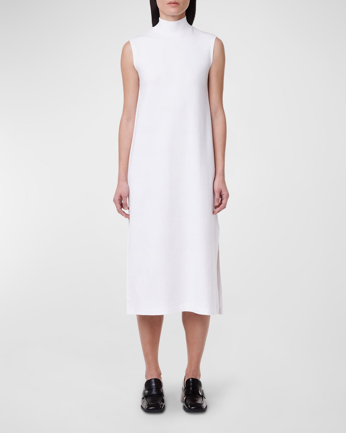 Another Tomorrow Luxe Seamed Organic Cotton Midi Dress In White