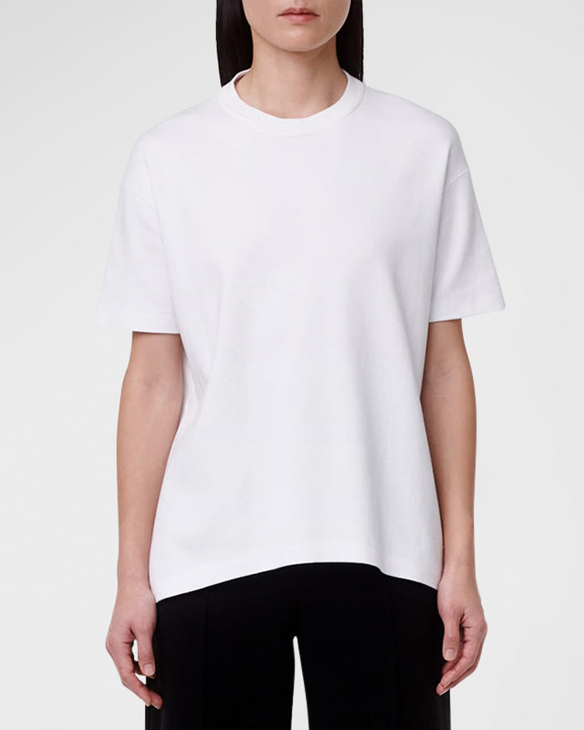 Another Tomorrow Luxe Seamed Cotton Short Sleeve T-shirt In White