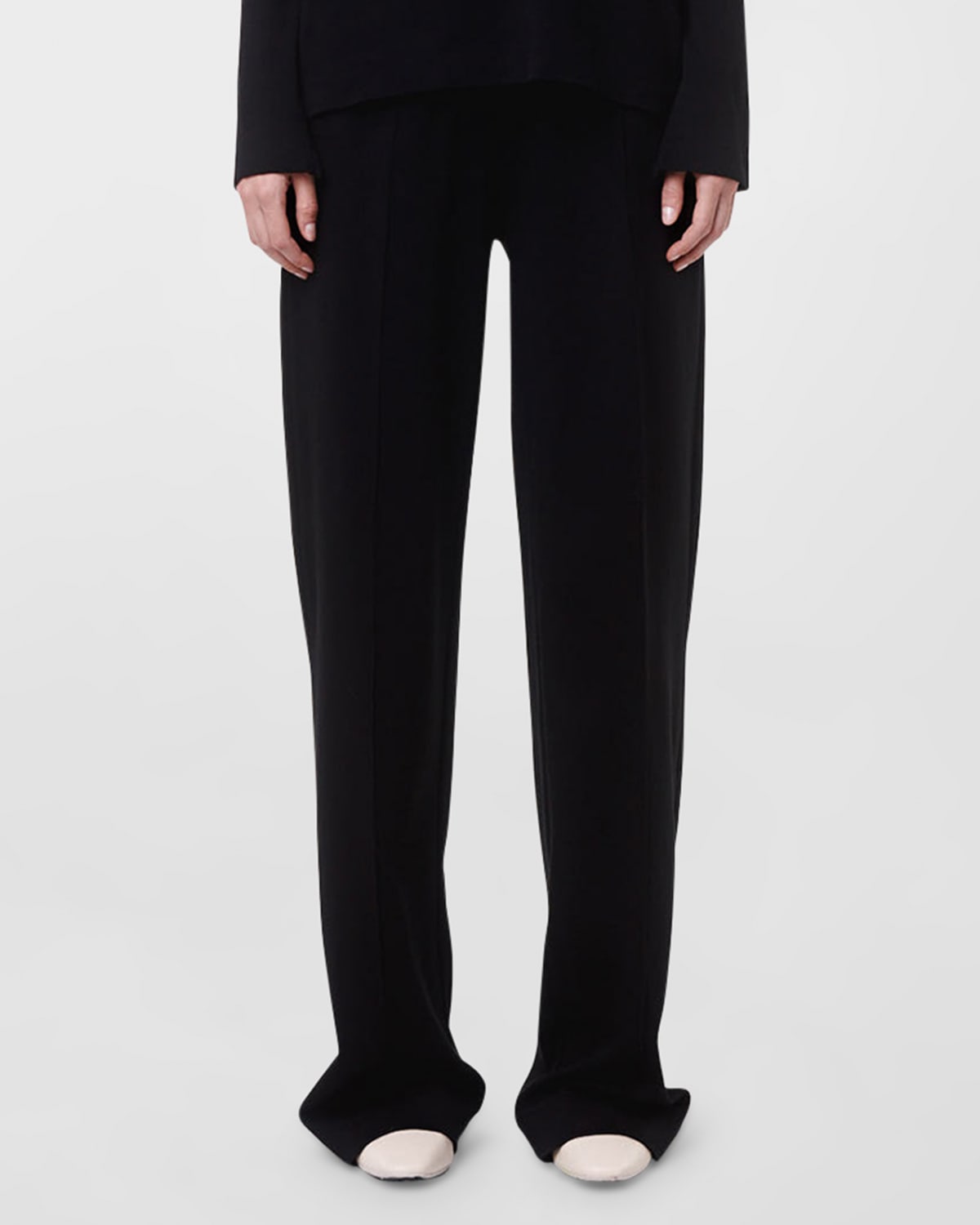Shop Another Tomorrow Luxe Seamed Wide-leg Lounge Pants In Black