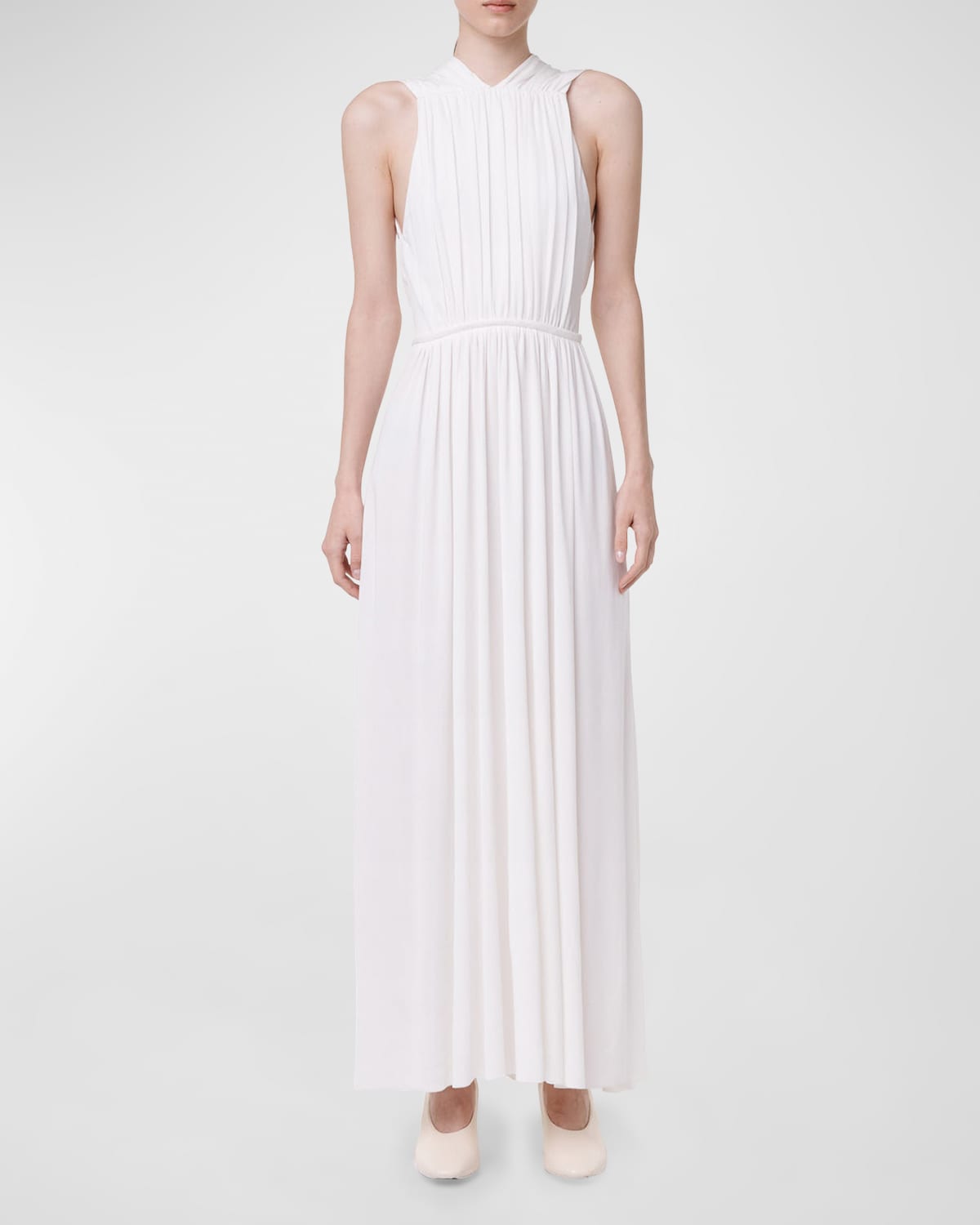 Another Tomorrow Shirred Maxi Dress With Back Cutout In Off White