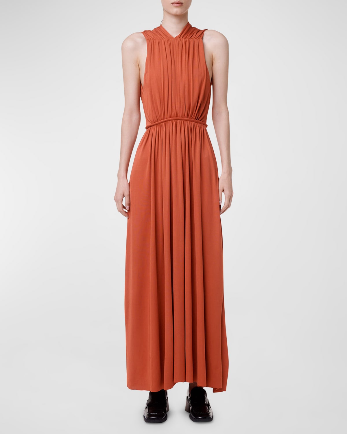 Another Tomorrow Shirred Maxi Dress with Back Cutout