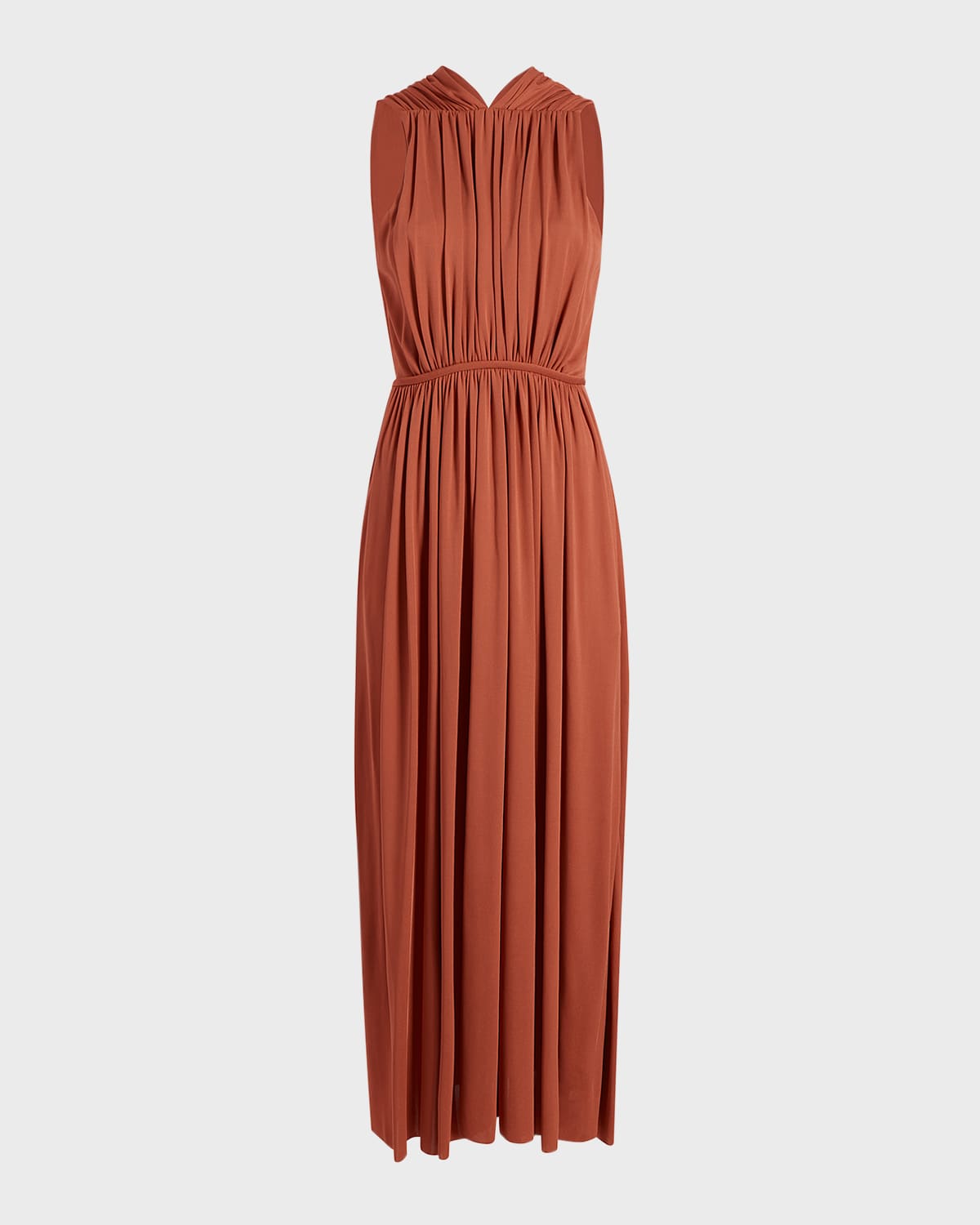 Another Tomorrow Shirred Maxi Dress With Back Cutout In Sienna Red
