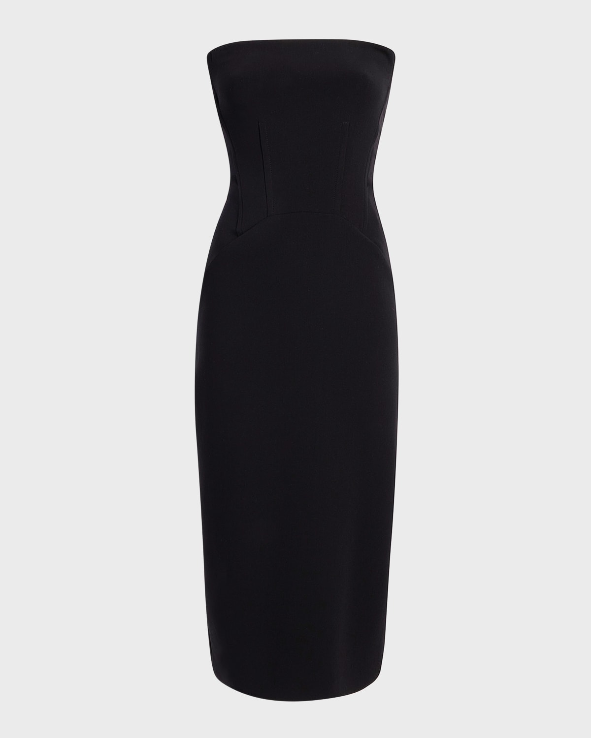 Another Tomorrow Strapless Wool-blend Crepe Midi Dress In Black