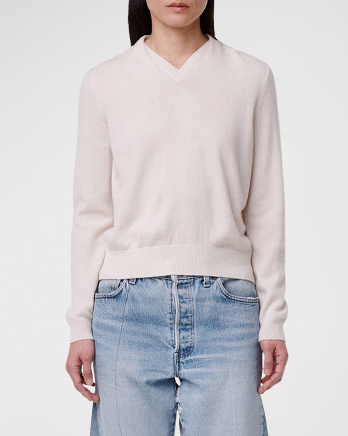 Another Tomorrow Draped Neck Sweater In Off White