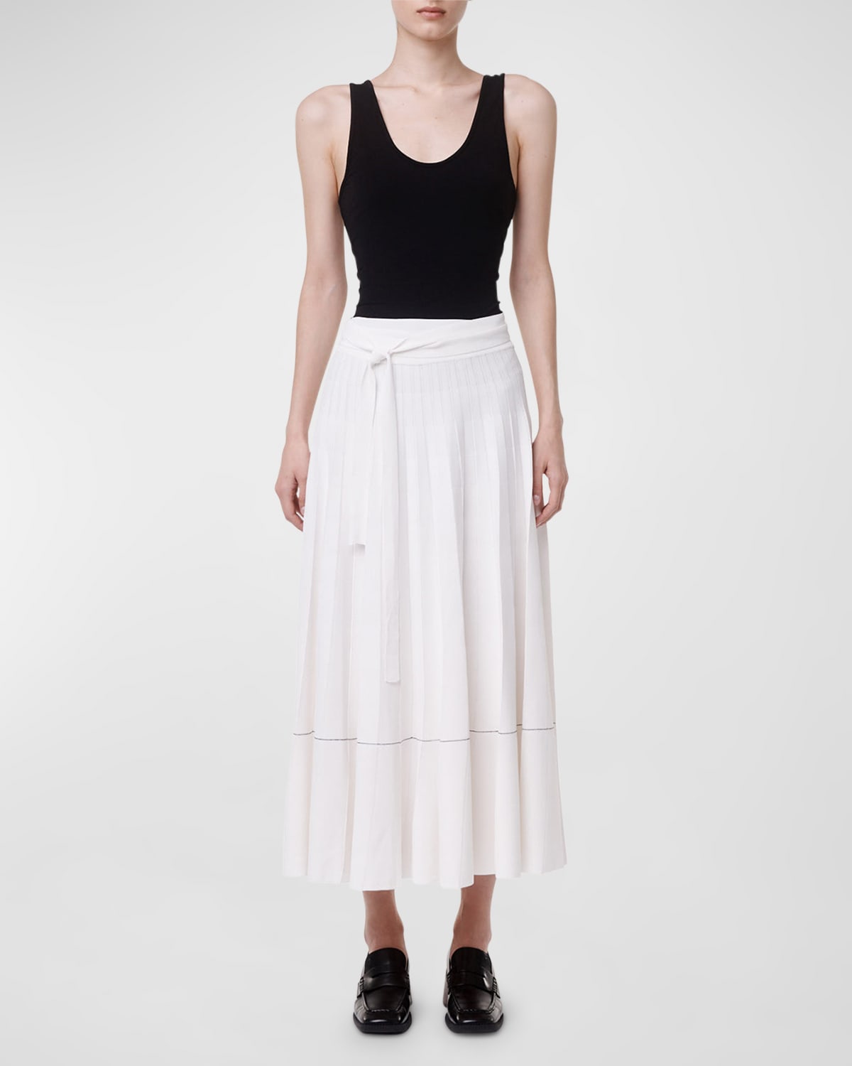 ANOTHER TOMORROW PLEATED MIDI SKIRT WITH TIE BELT