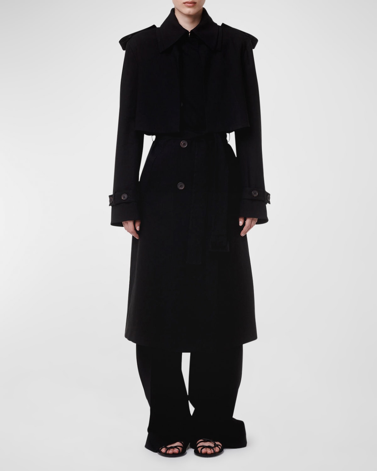 Another Tomorrow 3-in-1 Convertible Trench Coat In Black