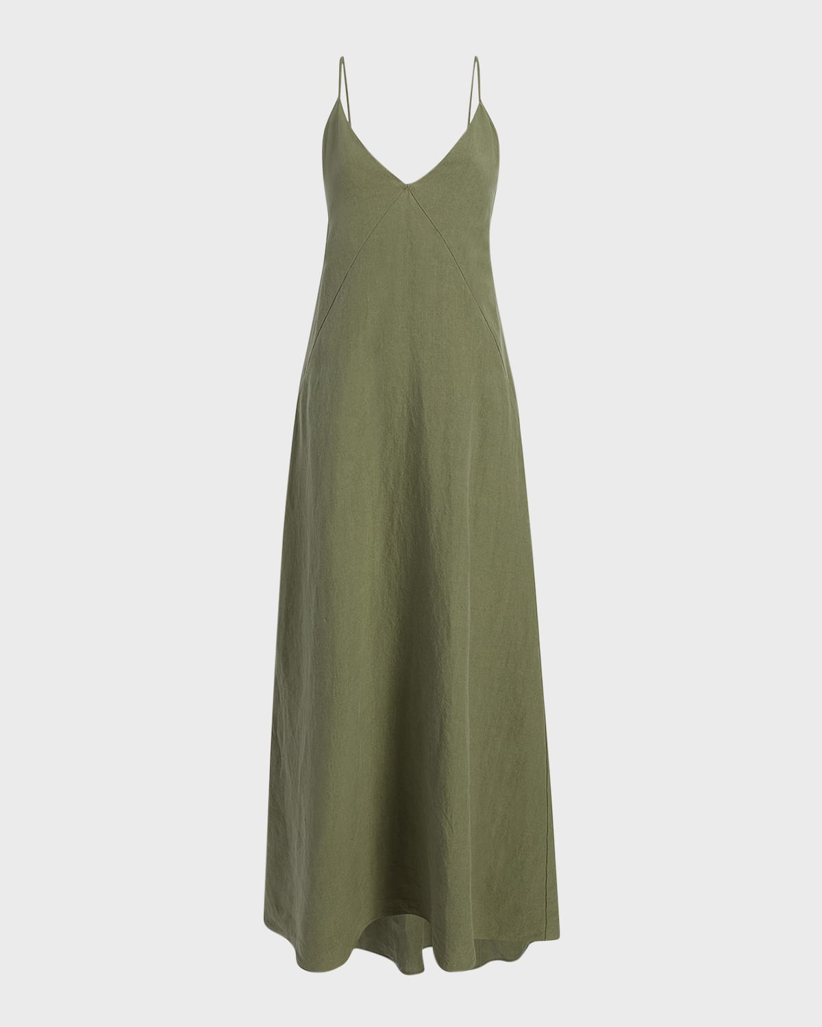 Another Tomorrow Seamed Linen Maxi Slip Dress In Fern