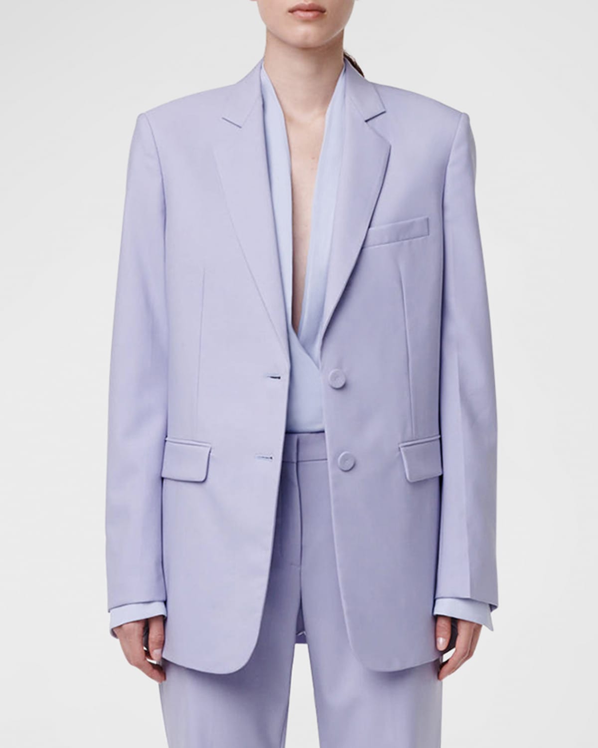 Another Tomorrow Merino Wool Oversized Blazer Jacket In Lilac
