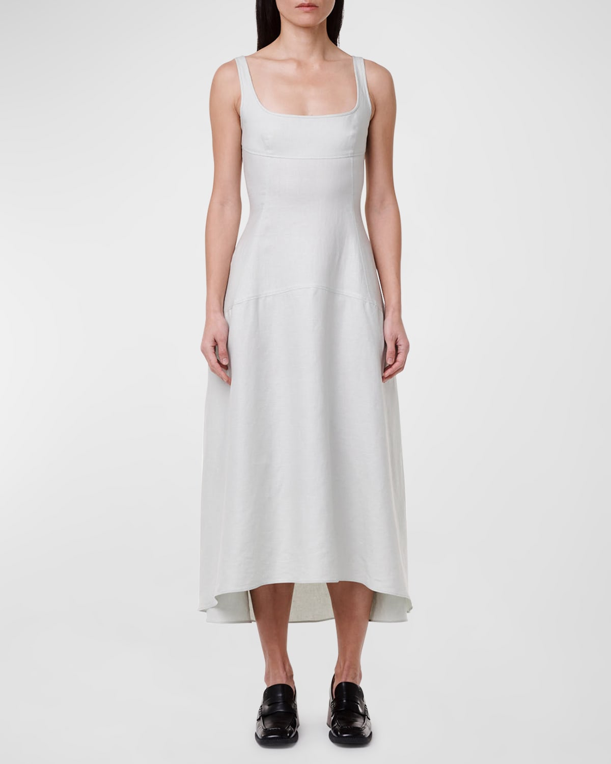 Another Tomorrow Seamed Bodice Linen Midi Dress