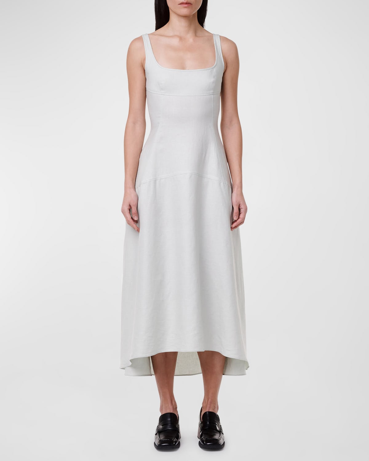Another Tomorrow Seamed Bodice Dress In Silt Green