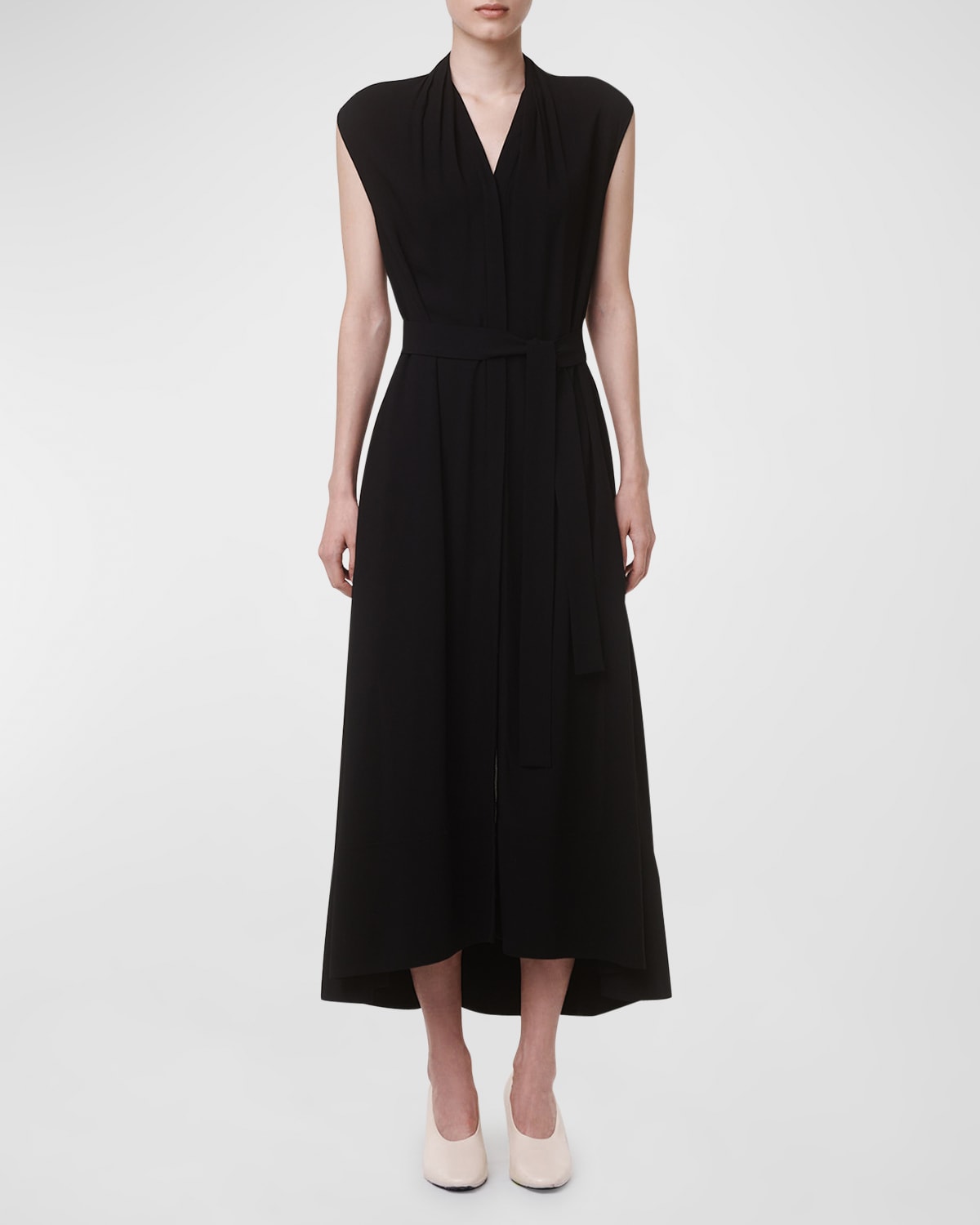 Another Tomorrow Gathered Neckline Dress In Black