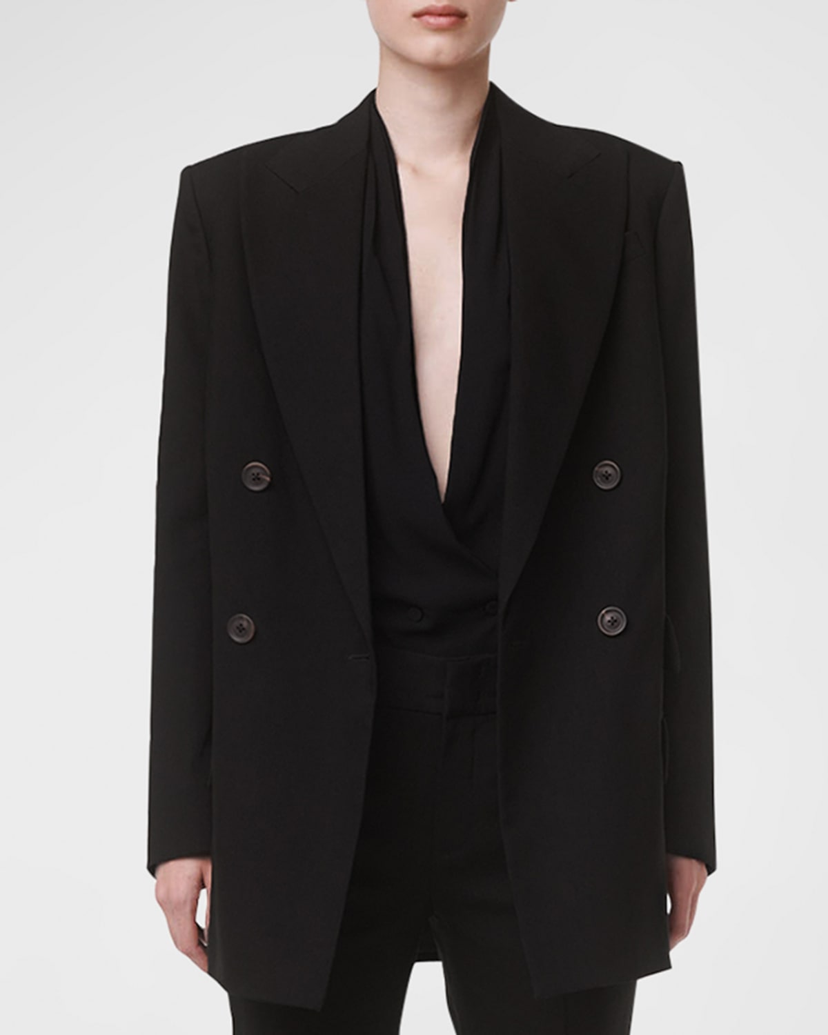 Another Tomorrow Oversize Blazer Jacket With Side Zipper Vents In Black