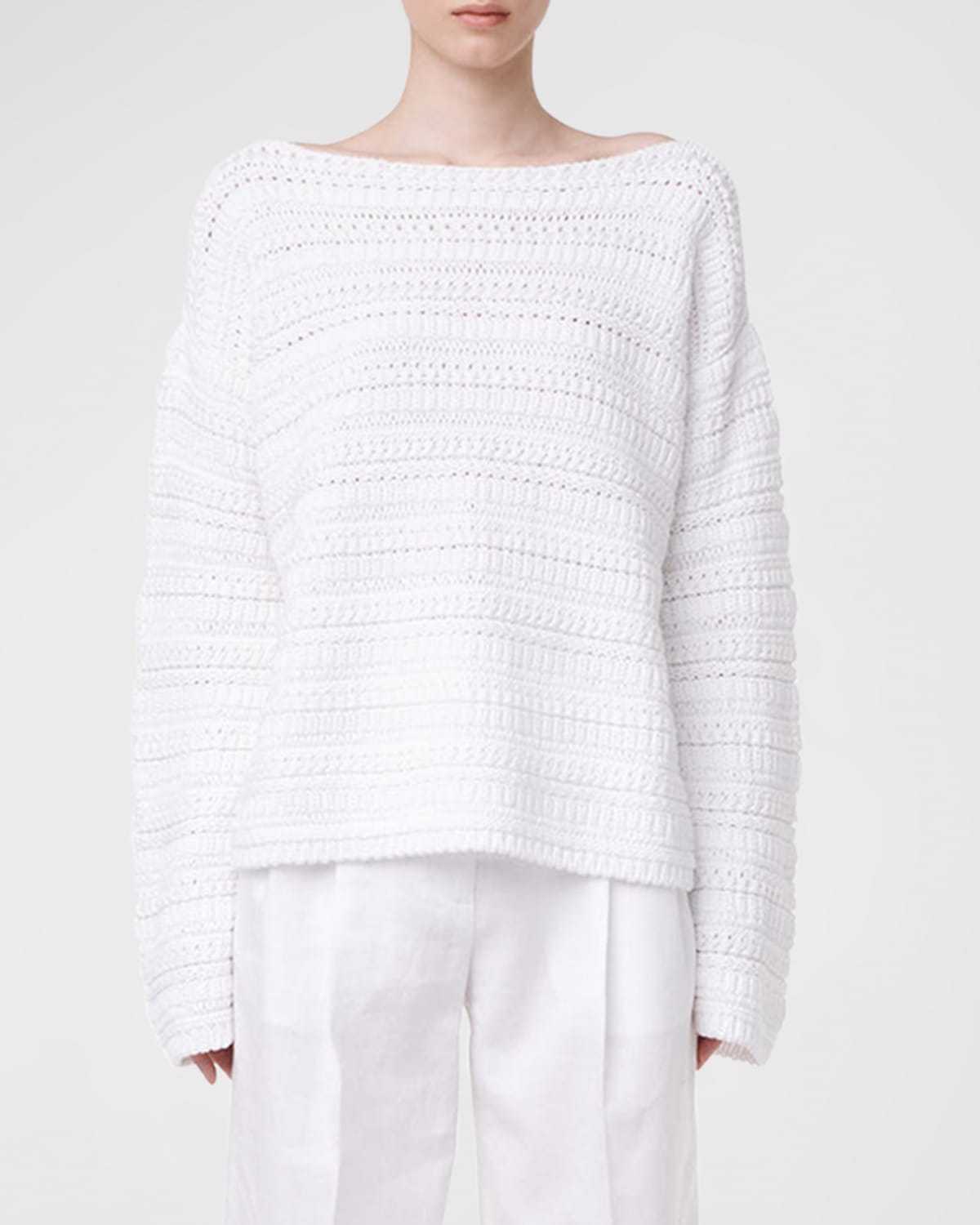 Shop Another Tomorrow Oversized Textured Stripe Knit Sweater In White