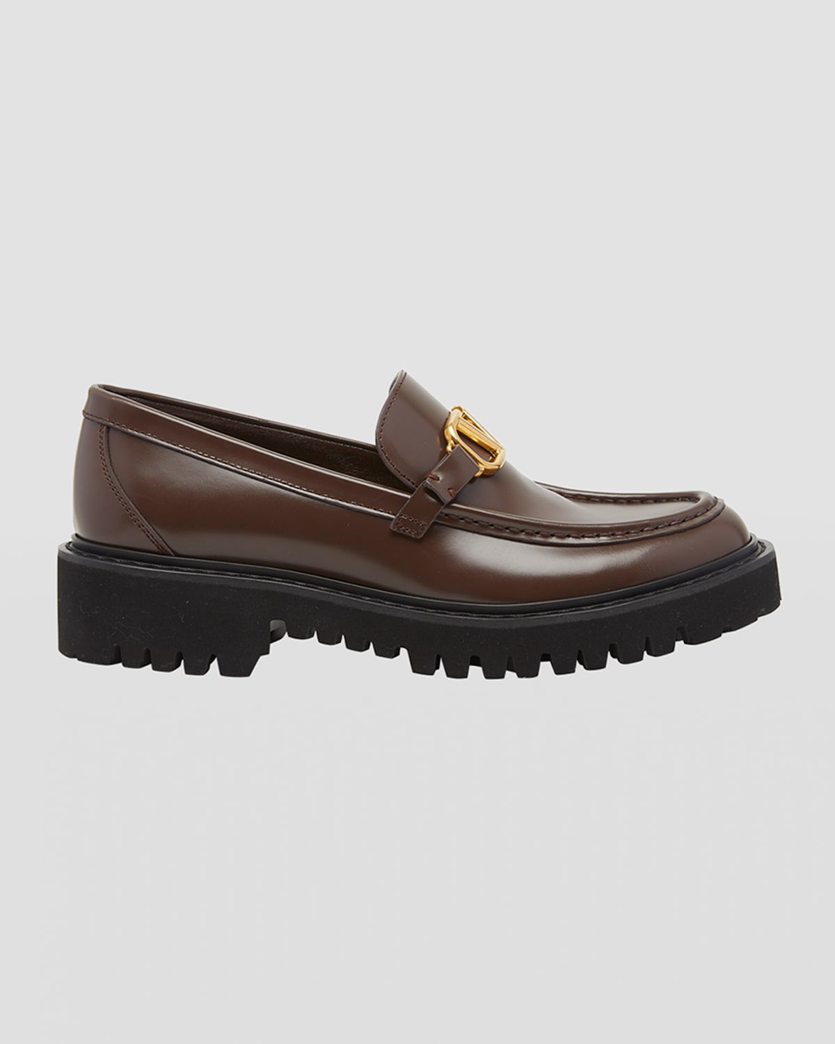 Shop Valentino Vlogo Medallion Leather Loafers In L94 Tan Brown