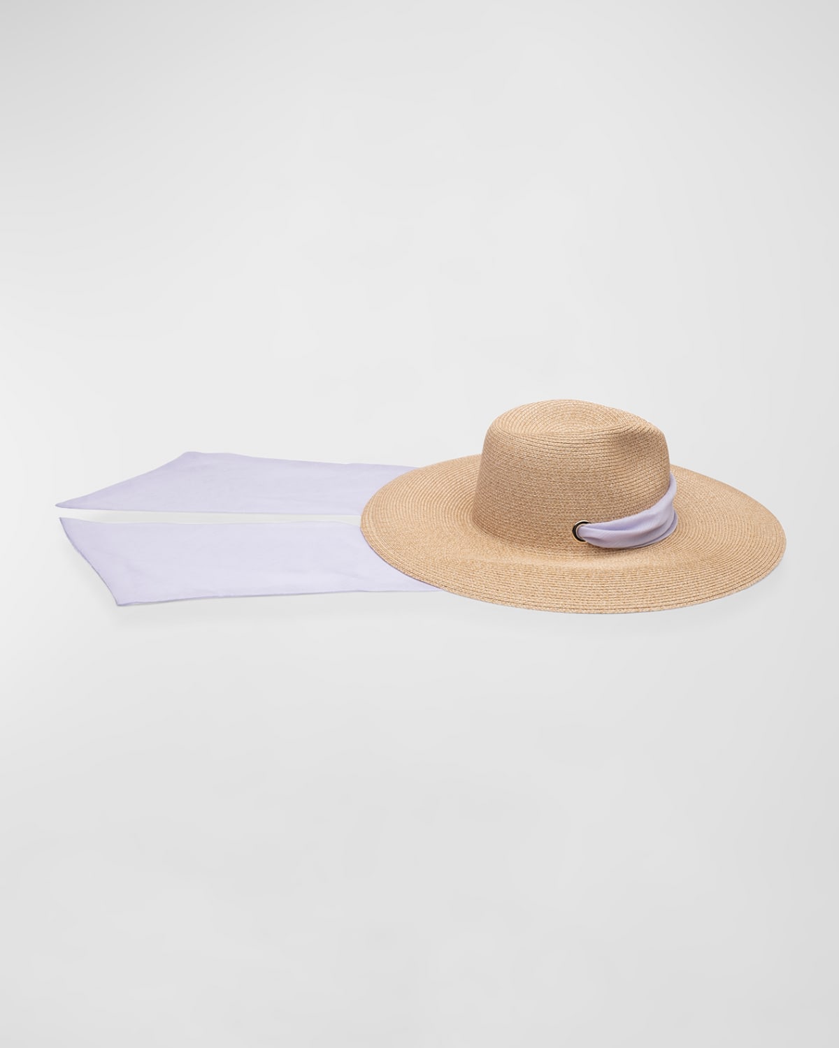 Shop Eugenia Kim Cassidy Wide Brim Hat With Chiffon Scarf In Sand