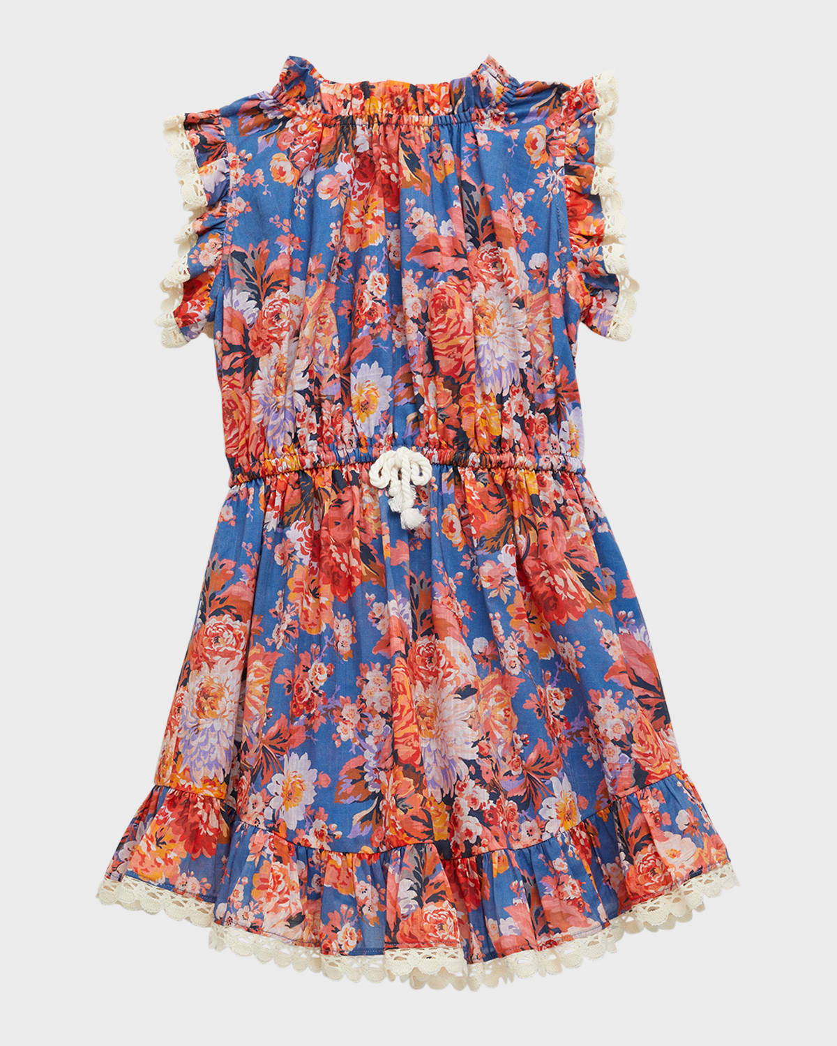 Zimmermann Kids' Devi Floral Sleeveless Flip Dress In Blue Floral