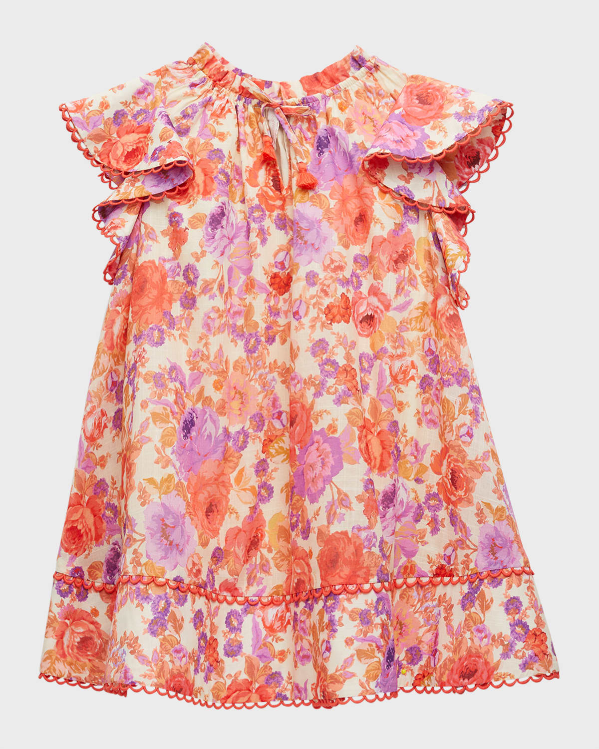 Zimmermann Girl's Raie Floral-print Flounce Dress In Red/purple Floral
