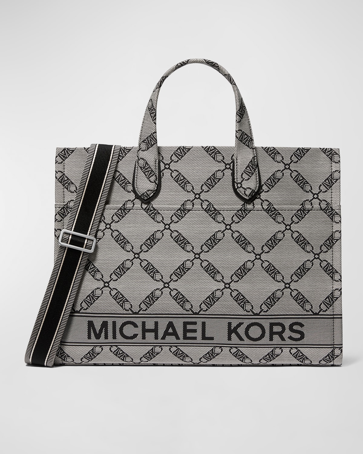Michael Michael Kors Gigi Large Chain-link Monogram Grab Tote Bag In Black