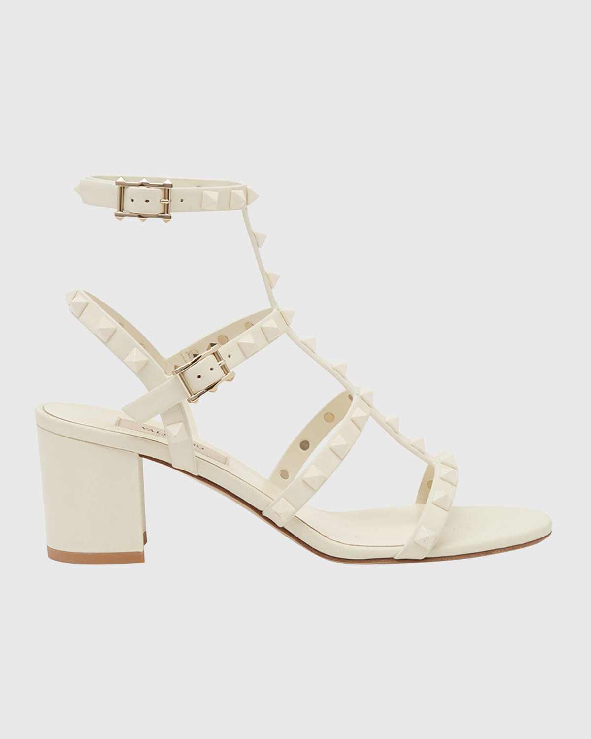 Shop Valentino Rockstud Dual-strap Caged Sandals In 098 Ivory