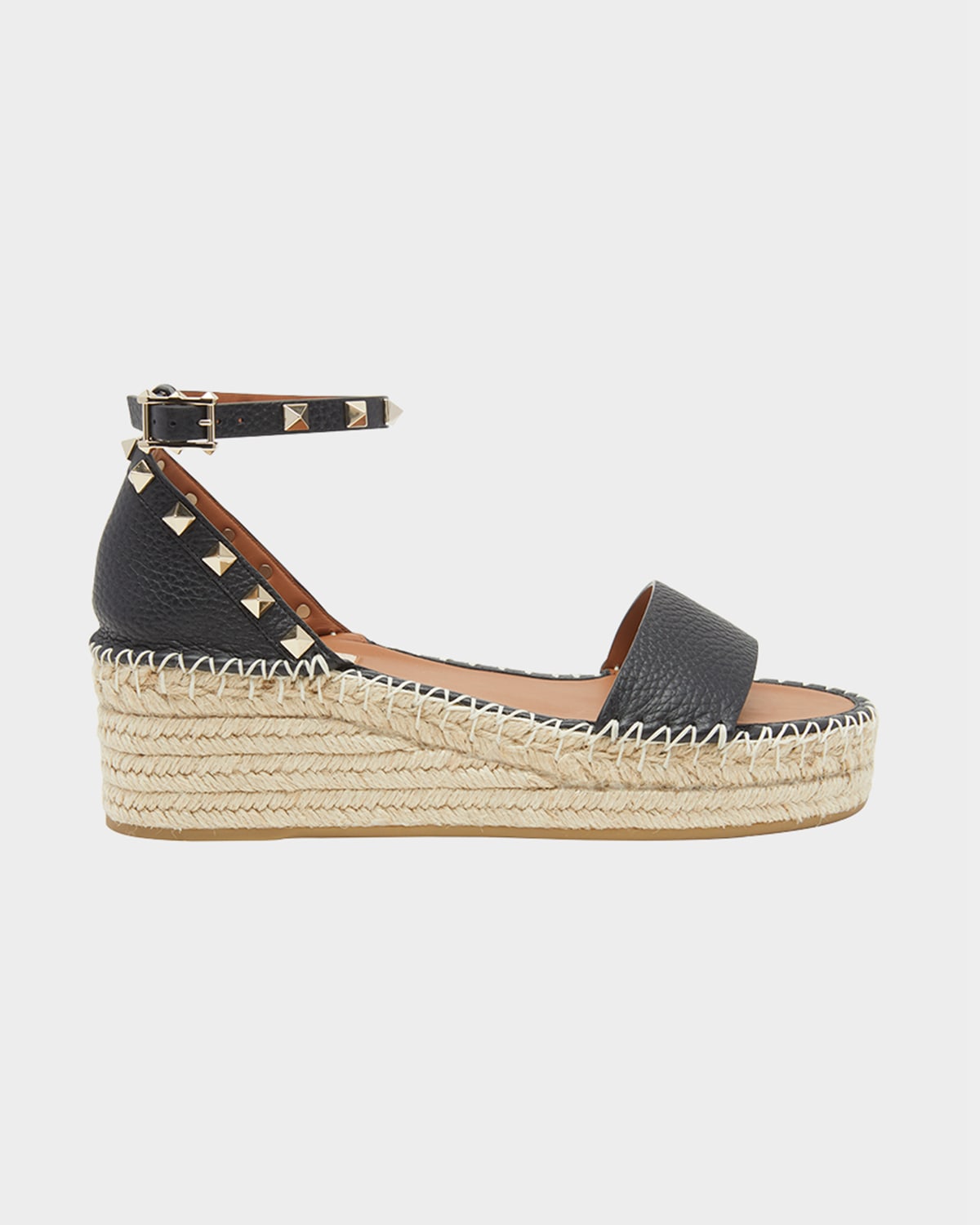 Valentino Rockstud Calfskin Flatform Espadrille Sandals In Multi