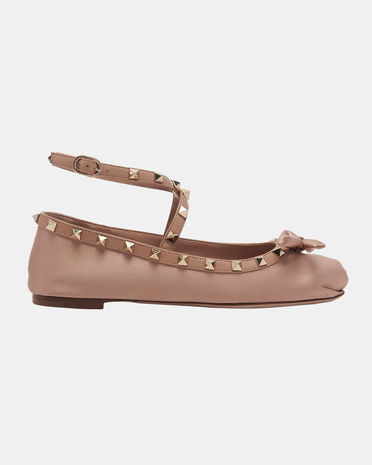 Valentino Rockstud Ankle-strap Ballerina Flats In Gf9 Rose Cannelle